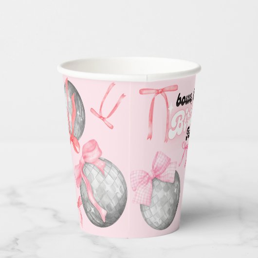 Bubble Letters Roze Bow Disco Ballen Papieren Bekers (Rechts)