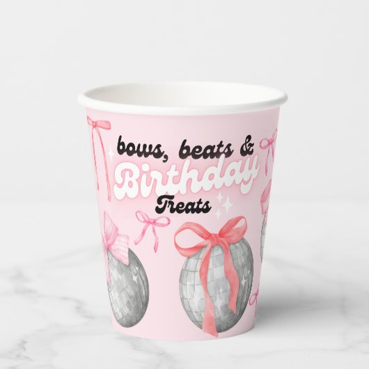 Bubble Letters Roze Bow Disco Ballen Papieren Bekers (Voorkant)