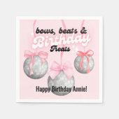 Bubble Letters Roze Bow Ribbon Zilveren Disco Ball Servet (Voorkant)