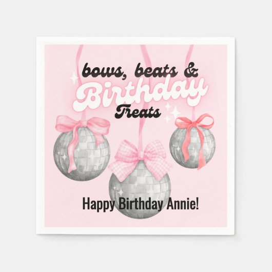 Bubble Letters Roze Bow Ribbon Zilveren Disco Ball Servet (Voorkant)