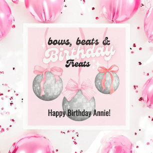 Bubble Letters Roze Bow Ribbon Zilveren Disco Ball Servet
