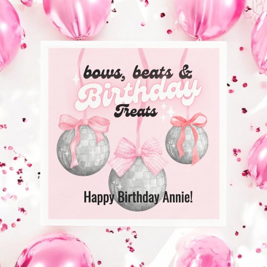 Bubble Letters Roze Bow Ribbon Zilveren Disco Ball Servet