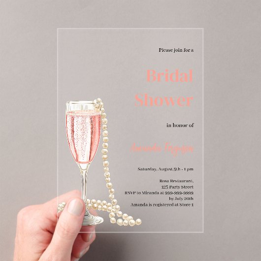 Bubble lunch prosecco parels roze Vrijgezellenfees Acryl Uitnodigingen (Insitu (Draagbaar))