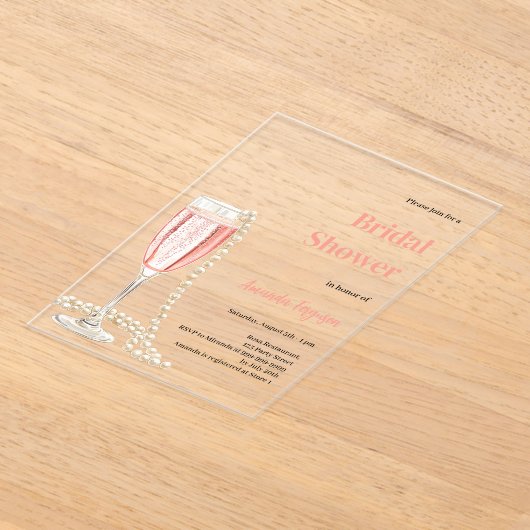 Bubble lunch prosecco parels roze Vrijgezellenfees Acryl Uitnodigingen (Laagn)