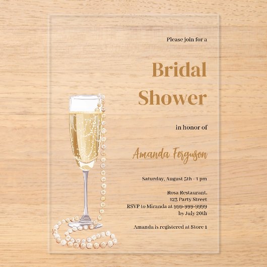 Bubble lunch prosecco parels Vrijgezellenfeest hel Acryl Uitnodigingen (Voorkant)