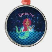 Bubble Mermaid in Green en Blue in Moonlit Ocean Metalen Ornament (Voorkant)
