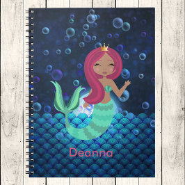 Bubble Mermaid in Green en Blue in Moonlit Ocean Notitieboek