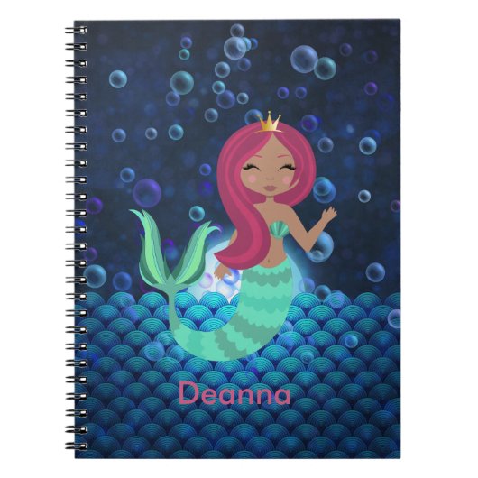 Bubble Mermaid in Green en Blue in Moonlit Ocean Notitieboek (Voorkant)