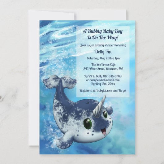 Bubble Narwhal Baby shower Invitation Kaart (Voorkant)