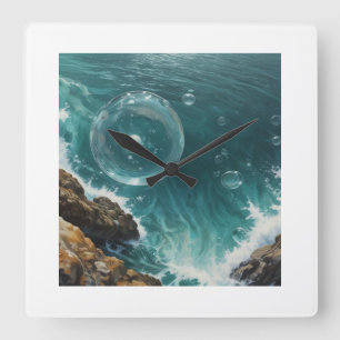Bubble Ocean Wall Clock Vierkante Klok