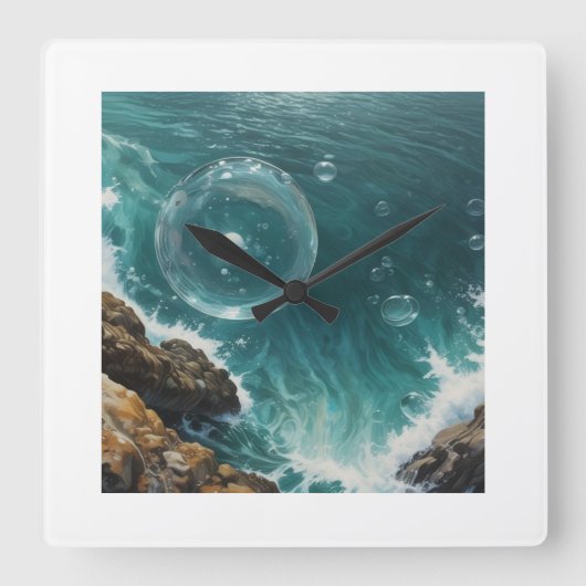 Bubble Ocean Wall Clock Vierkante Klok (Voorkant)