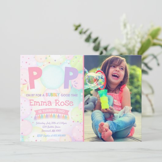 Bubble Party Verjaardag Uitnodiging Bubble Verjaar (Staand voorkant)