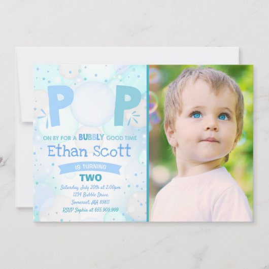 Bubble Party Verjaardag Uitnodiging Bubble Verjaar (Voorkant)
