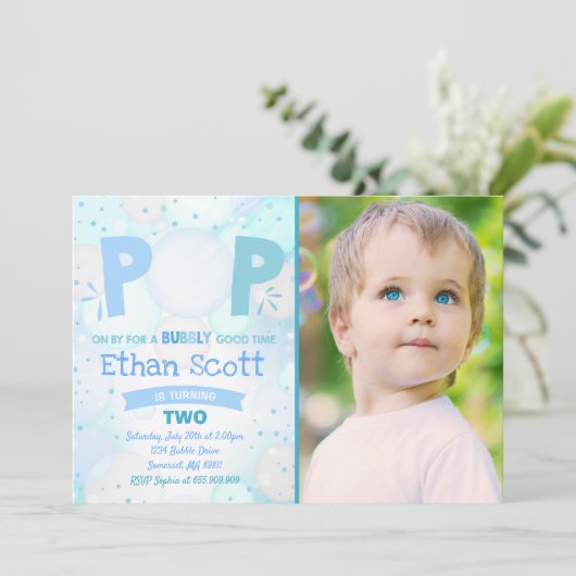 Bubble Party Verjaardag Uitnodiging Bubble Verjaar (Staand voorkant)