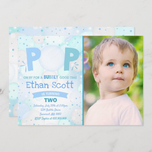 Bubble Party Verjaardag Uitnodiging Bubble Verjaar (Voorkant / Achterkant)