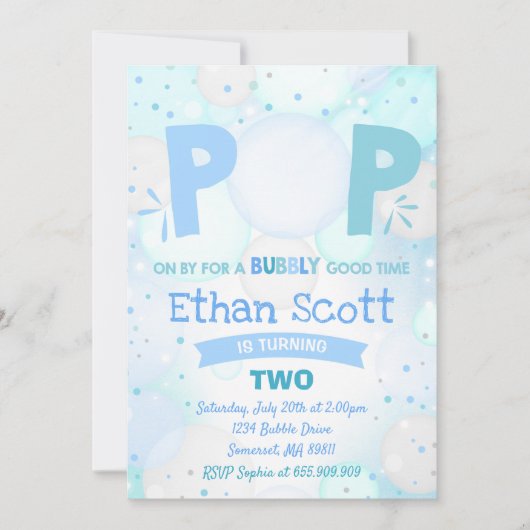 Bubble Party Verjaardag Uitnodiging Bubble Verjaar (Voorkant)