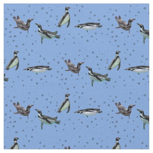Bubble Penguins Fabric (lichtblauw) Stof (Close Up)