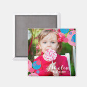 Bubble Pink & Blue Polka Dots Kids Birthday Foto Magneet (Voorkant / Achterkant)