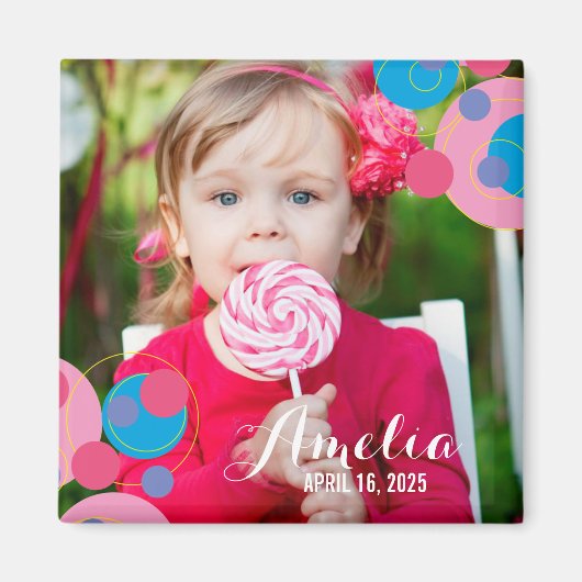 Bubble Pink & Blue Polka Dots Kids Birthday Foto Magneet (Voorkant)