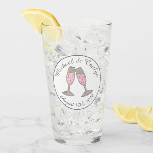 Bubble Pink Champagne Glass Toast Weddenschap Glas (Voorkant ijs)