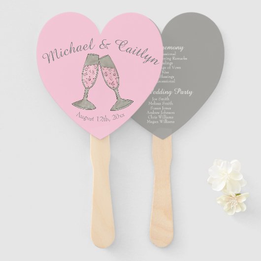Bubble Pink Champagne Toast Cheers Wedding Program Handwaaier (Voorkant en achterkant)