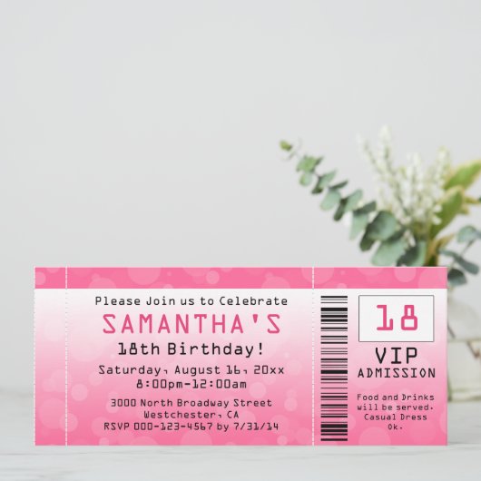 Bubble Pink Ticket Verjaardag Kaart (Staand voorkant)