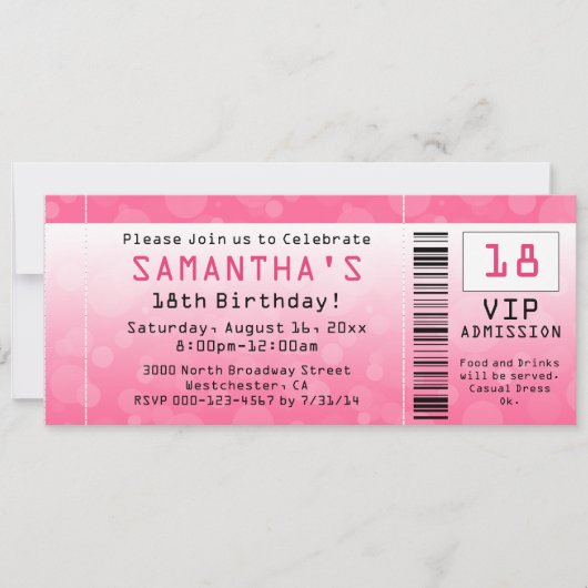 Bubble Pink Ticket Verjaardag Kaart (Voorkant)