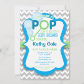 Bubble Pop Boy Baby shower Blauw & Groen Uitnodigi Kaart (Voorkant)