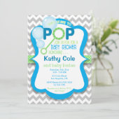 Bubble Pop Boy Baby shower Blauw & Groen Uitnodigi Kaart (Staand voorkant)