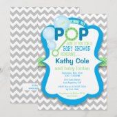 Bubble Pop Boy Baby shower Blauw & Groen Uitnodigi Kaart (Voorkant / Achterkant)