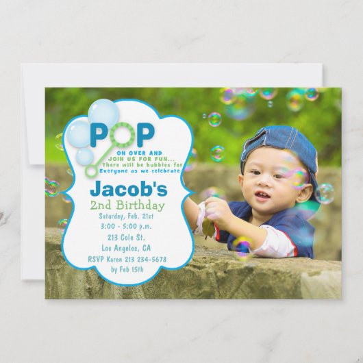 Bubble Pop Boy Foto Verjaardag Uitnodiging (Voorkant)