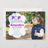 Bubble Pop Meisje Foto Verjaardag Uitnodiging (Voorkant)