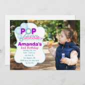 Bubble Pop Meisje Foto Verjaardag Uitnodiging (Voorkant / Achterkant)