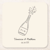 Bubble Popping Champagne fles grillige bruiloft Kartonnen Onderzetters (Voorkant)