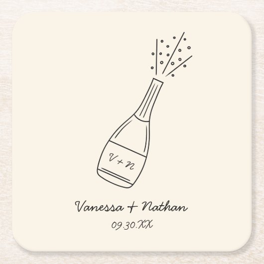 Bubble Popping Champagne fles grillige bruiloft Kartonnen Onderzetters (Voorkant)