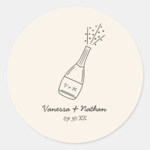 Bubble Popping Champagne fles grillige bruiloft Ronde Sticker