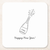 Bubble Popping Champagne Fles Oudejaarsavond Kartonnen Onderzetters (Voorkant)