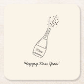 Bubble Popping Champagne Fles Oudejaarsavond Kartonnen Onderzetters (Voorkant)