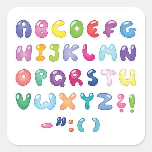 Bubble Shaped Alphabet Vierkante Sticker (Voorkant)