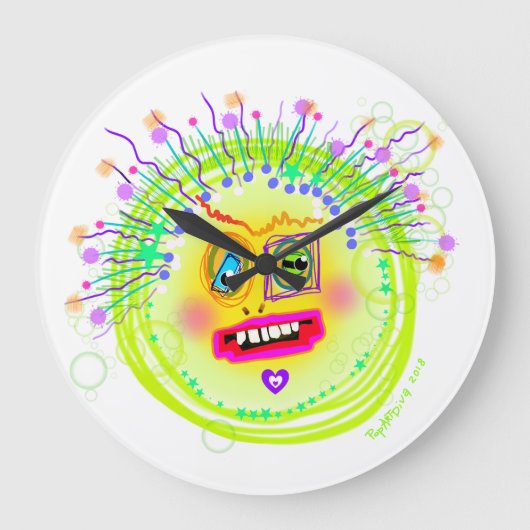 Bubble Smile Meemogie Emoji Kunst Grote Klok (Voorkant)