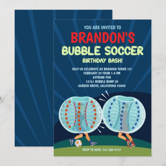 Bubble Soccer Birthday Party Invitation (Voorkant / Achterkant)