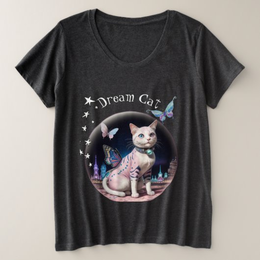 Bubble Stars Kat plus maat donker Grote Maat T-shirt (Design voorkant)