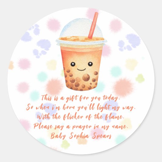 Bubble tea baby shower - Label voor gebedskers (Voorkant)