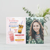 Bubble Tea Birthday Cafe Shop Photo Celebration Kaart (Staand voorkant)