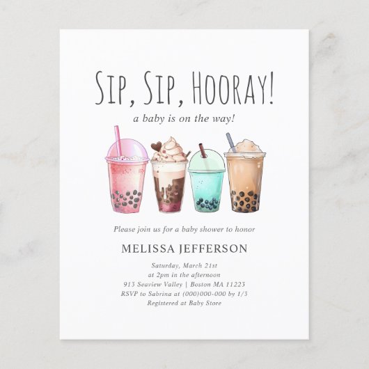 Bubble Tea Boba Baby shower Budget Uitnodiging (Voorkant)