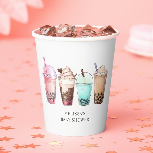 Bubble Tea Boba Baby shower Papieren Bekers