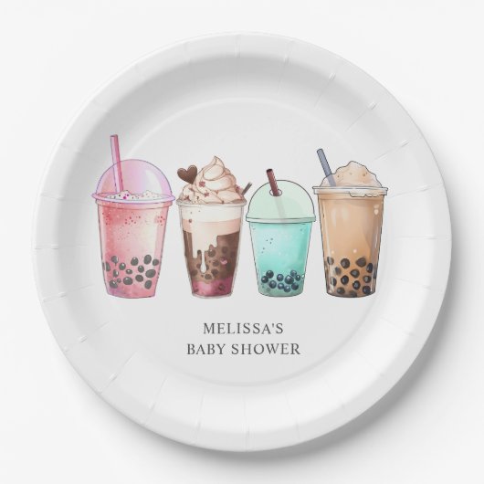Bubble Tea Boba Baby shower Papieren Bordje (Voorkant)