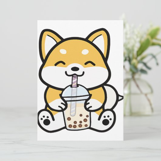 Bubble Tea Boba Corgi Kaart (Staand voorkant)