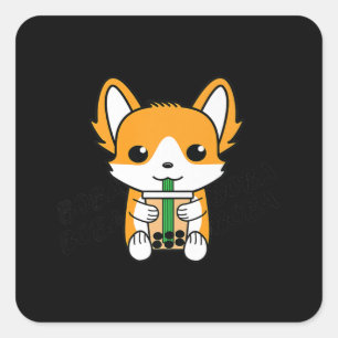 Bubble Tea Boba Corgi Premium Vierkante Sticker