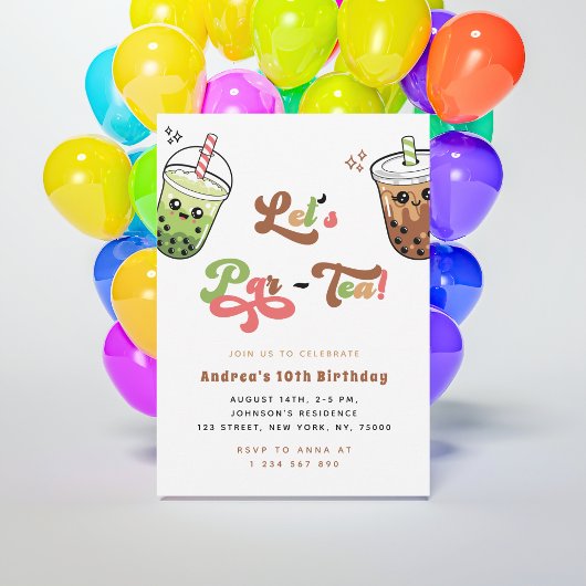 Bubble Tea Boba Let's Par-tea 10e verjaardag Kaart